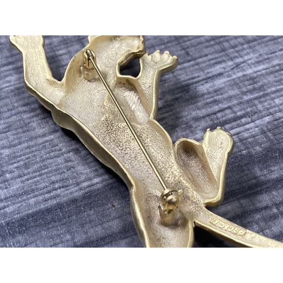 Large Vintage JJ Jonette 1988 Climbing Panther 4.25” Brooch Pin Matte Gold Tone - Picture 10 of 12